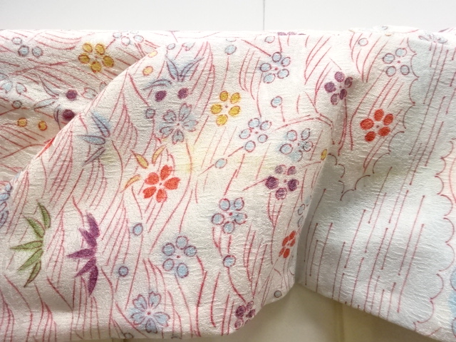  波に草花模様付け下げ小紋着物